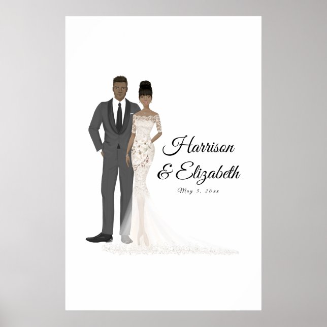 Illustrierte Couple Wedding Guest Book Alternative Poster (Vorne)
