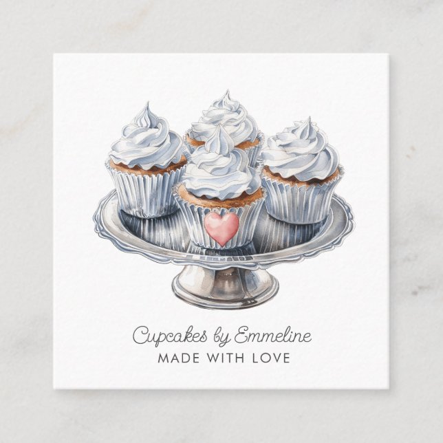 Illustrierte Cupcake Baker Caterer Business Card Quadratische Visitenkarte (Vorderseite)
