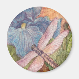 Illustrierte Dragonfly-Iris-Aquarell Magnet