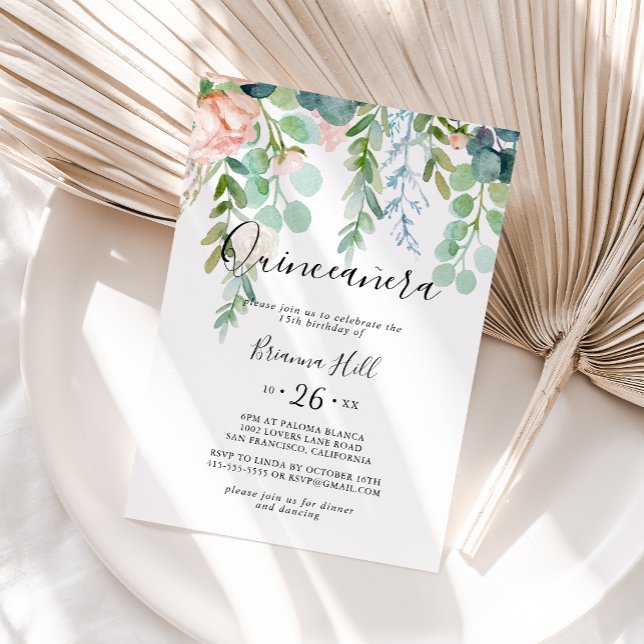 Illustrierte Farbenfrohe Tropenflora Quinceañera Einladung (Von Creator hochgeladen)