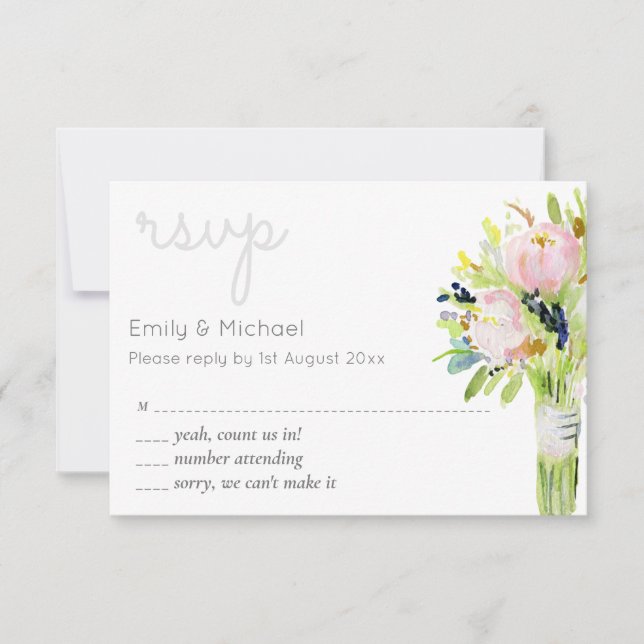 Illustrierte florale UAWG Moderne und Menüauswahl RSVP Karte (Vorderseite)