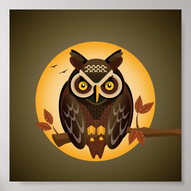 Illustrierte geometrische Eule stand nachts auf As Poster (Vorne)