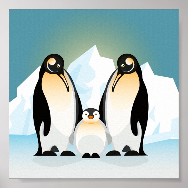 Illustrierte geometrische Pinguine standen mit Bab Poster (Vorne)