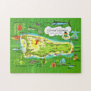 Illustrierte Grand Cayman Karte 11x14 Puzzle