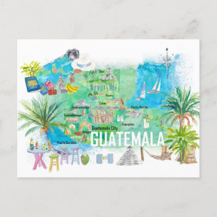 Illustrierte Guatemala-Reisekarte mit Straßen  Postkarte
