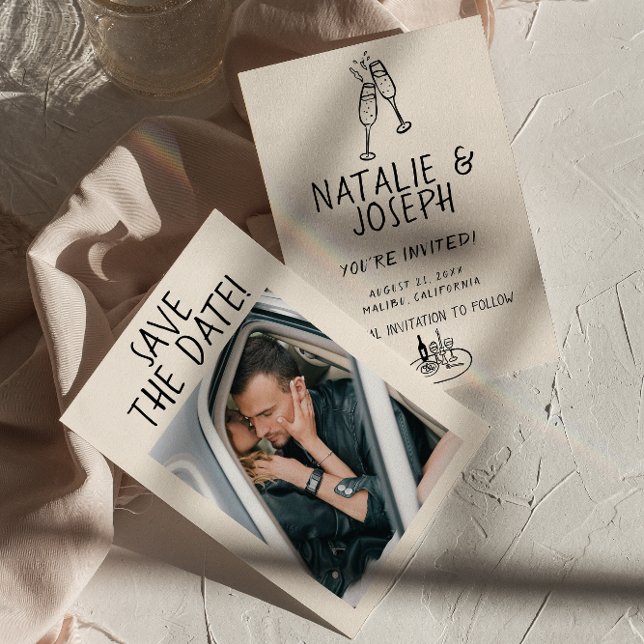 Illustrierte handgeschriebene Retro Quirky Foto Ho Save The Date (Von Creator hochgeladen)