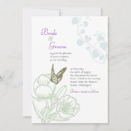 Illustrierte Hochzeit von Flora & Butterfly Einladung