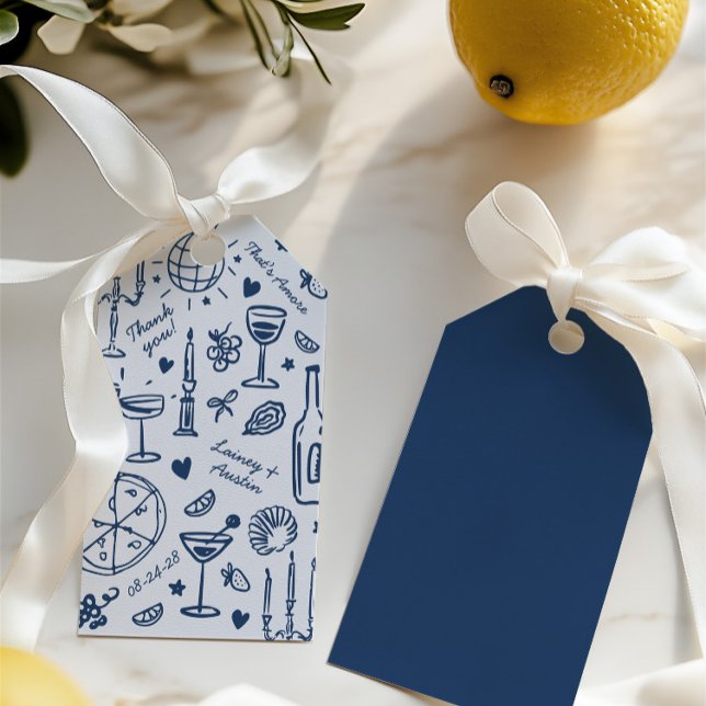 Illustrierte Hochzeit von Hand Gezeichnet Vielen D Geschenkanhänger (Minimalist Retro Blue Wedding Gift Tag)
