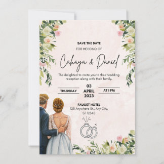 Illustrierte Hochzeitseinladung in Rosa Einladung
