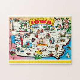 Illustrierte Iowa-Karte Postkarte Puzzle