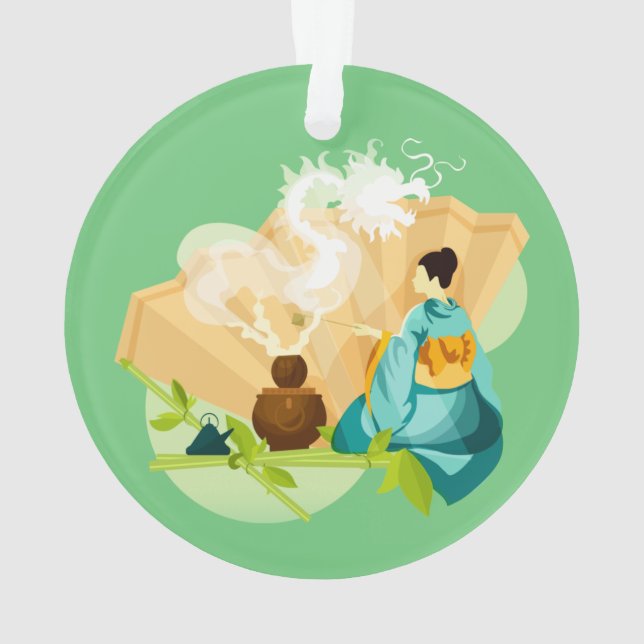 Illustrierte japanische Teezeremonie, Drache Ornament (Rückseite)