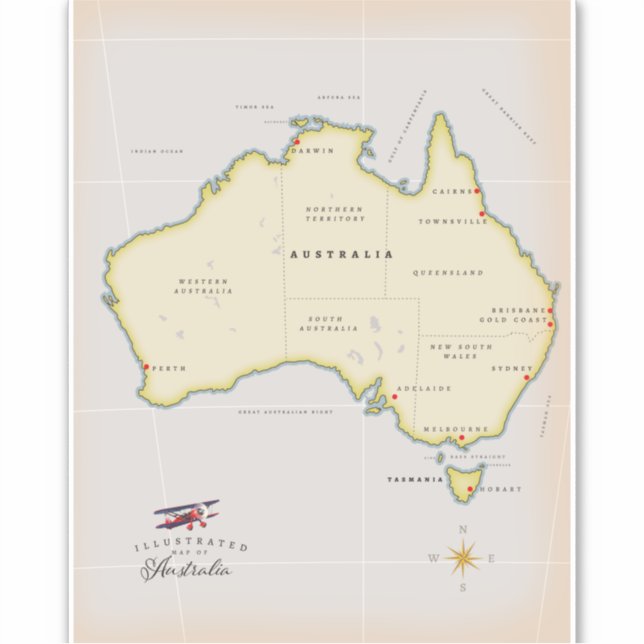 Illustrierte Karte Australiens Aufkleber (Vorderseite)