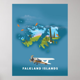 Illustrierte Karte der Falklandinseln Poster