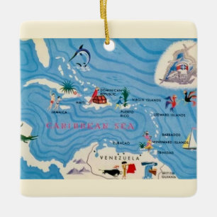 Illustrierte Karte der Karibikinseln Keramikornament
