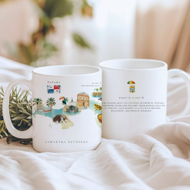 Illustrierte Karte für Wasserfarben Panama | Monog Kaffeetasse (Von Creator hochgeladen)