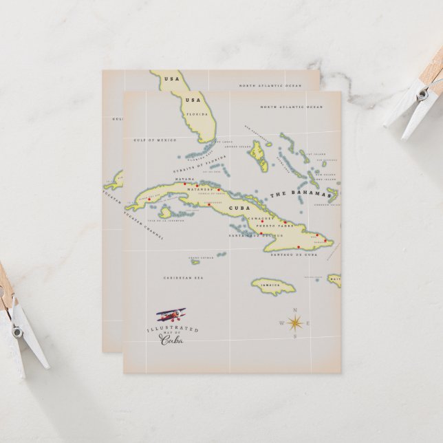 Illustrierte Karte Kubas (Vorderseite/Rückseite Beispiel)