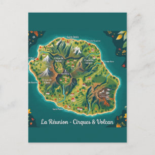 Illustrierte Karte La Réunion – Cirques & Vulkan