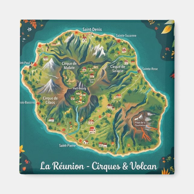 Illustrierte Karte La Réunion – Cirques & Vulkan Magnet (Vorne)
