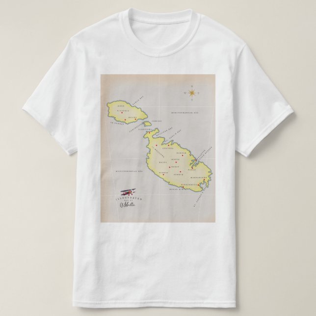 Illustrierte Karte Maltas T-Shirt (Design vorne)