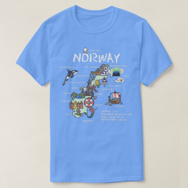 Illustrierte Karte Norwegens T-Shirt (Design vorne)