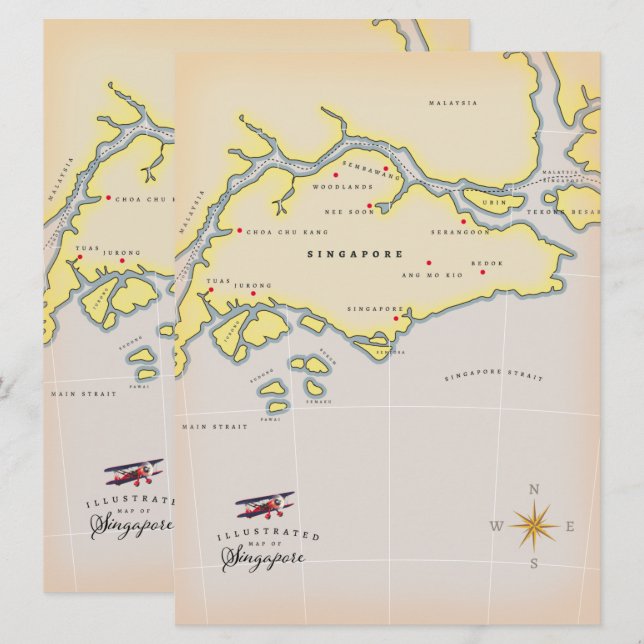 Illustrierte Karte Singapurs (Vorne/Hinten)