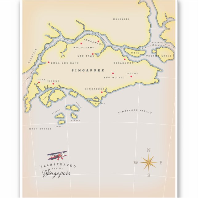 Illustrierte Karte Singapurs Aufkleber (Vorderseite)