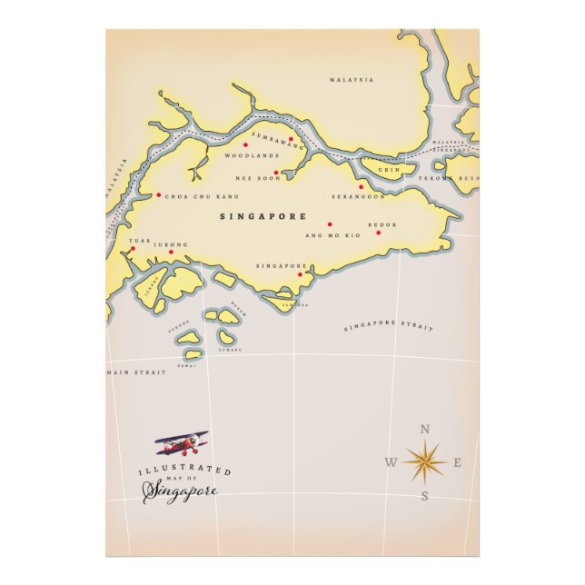 Illustrierte Karte Singapurs Fotodruck (Vorne)