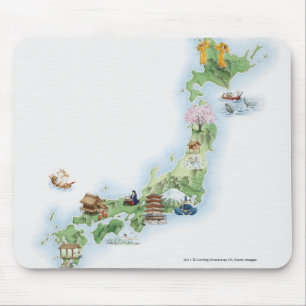 Illustrierte Karte von altem Japan Mousepad