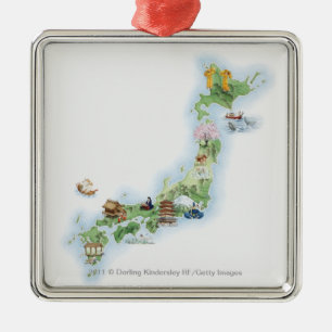Illustrierte Karte von altem Japan Silbernes Ornament