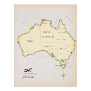 Illustrierte Karte von Australien Fotodruck