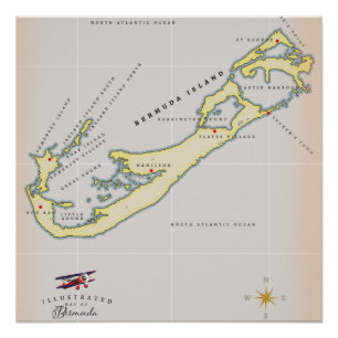 Illustrierte Karte von Bermuda Poster