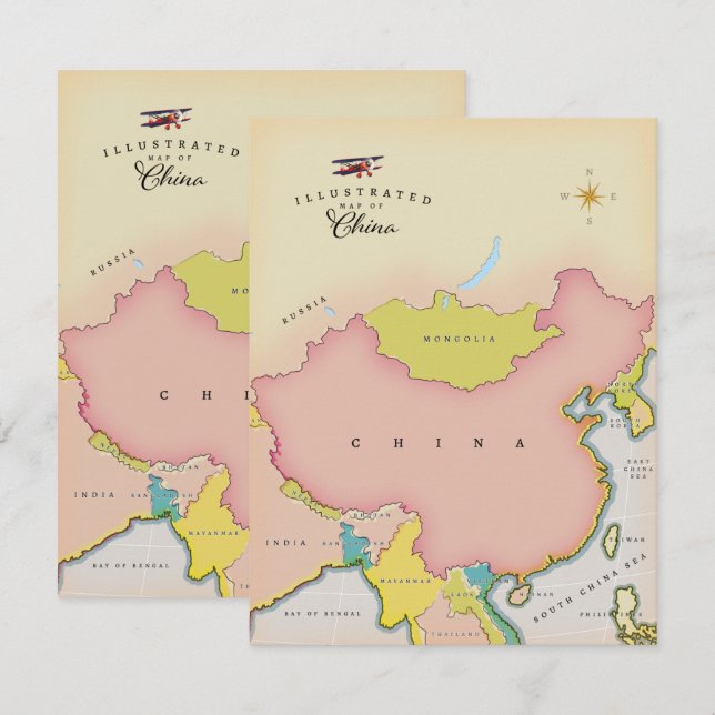 Illustrierte Karte von China (Vorne/Hinten)