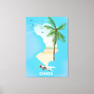Illustrierte Karte von Chios Griechenland. Leinwanddruck