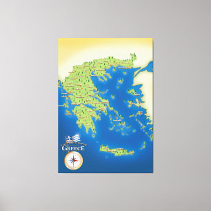 Illustrierte Karte von Griechenland. Leinwanddruck