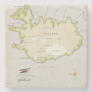 Illustrierte Karte von Island Steinuntersetzer
