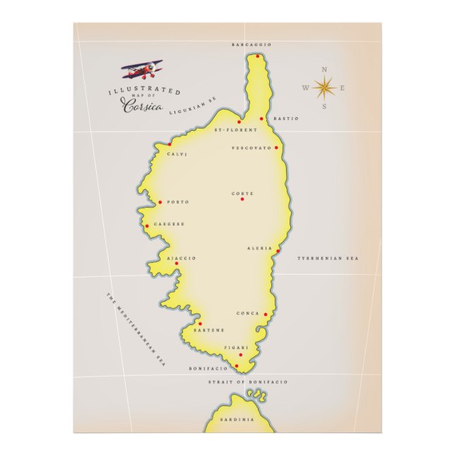 Illustrierte Karte von Korsika Fotodruck (Vorne)