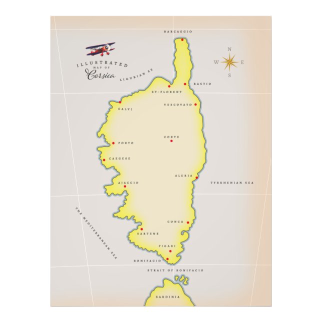 Illustrierte Karte von Korsika Fotodruck (Vorne)