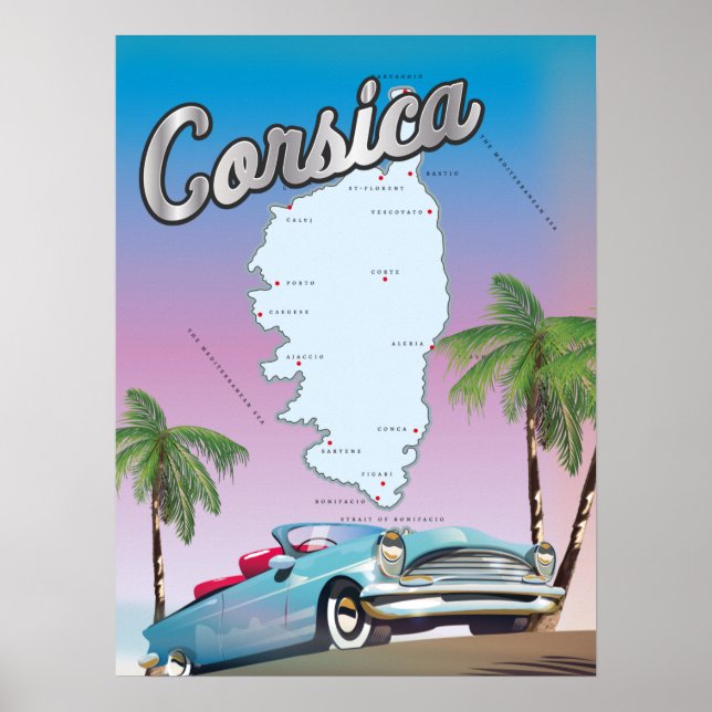 Illustrierte Karte von Korsika Poster (Vorne)