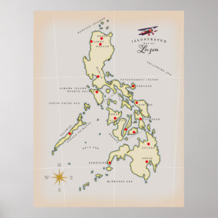 Illustrierte Karte von Luzon Philippines Poster