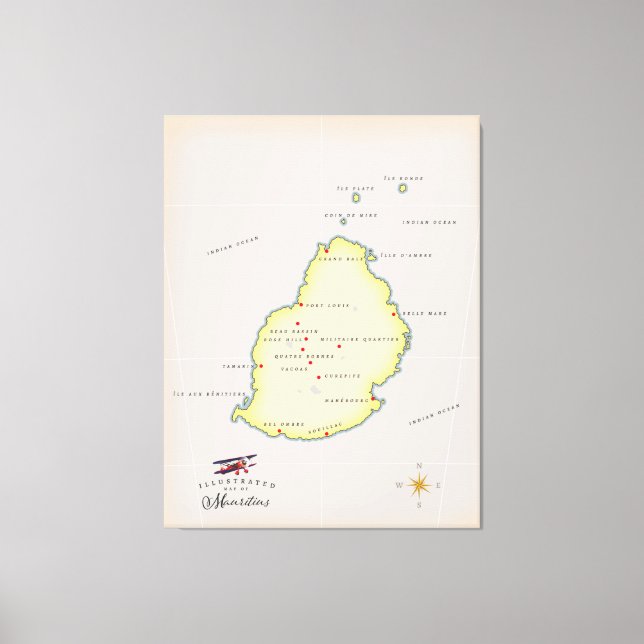 Illustrierte Karte von Mauritius Leinwanddruck (Vorderseite)