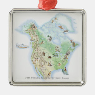 Illustrierte Karte von Nordamerika Ornament Aus Metall