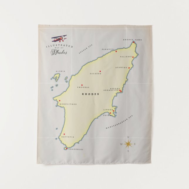 Illustrierte Karte von Rhodos. Wandteppich (Vorderseite)