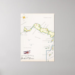 Illustrierte Karte von Turks und Caicos Leinwanddruck