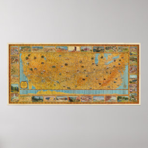 Illustrierte Karte von US Airways Poster