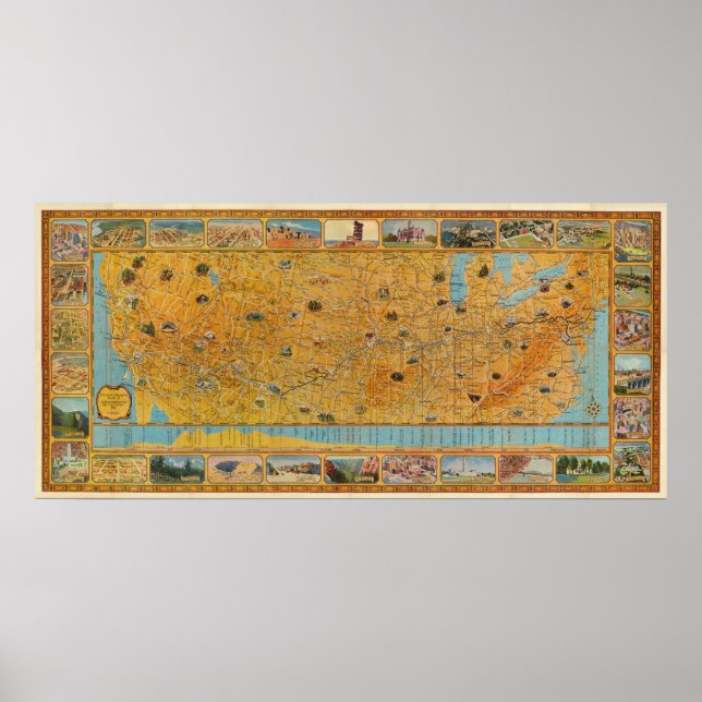 Illustrierte Karte von US Airways Poster (Vorne)