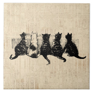 Illustrierte Kätzchen mit Tan Script Hintergrund Fliese