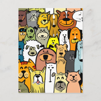 Illustrierte Katzen und Hunde Postkarte