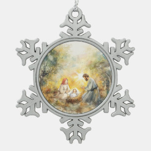 Illustrierte Krippe Schneeflocken Zinn-Ornament