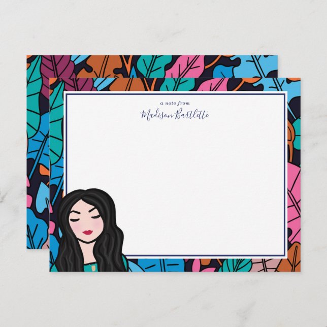 Illustrierte Lady Personal Stationery Mitteilungskarte (Vorne/Hinten)