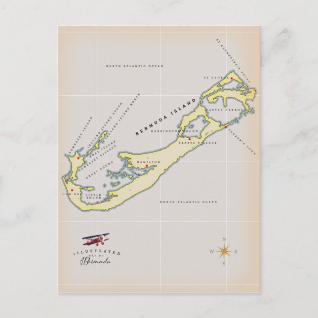 Illustrierte Landkarte von Bermuda Postkarte (Vorderseite)